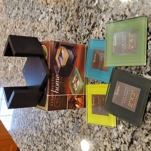 Sarah Peyton Home Glass Photo Coasters with wood holder NWOT